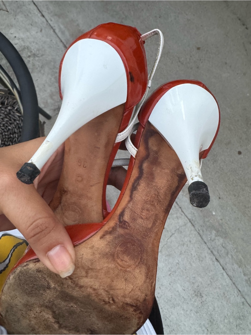 CHANEL Red and White Patent Peep-Toe Heels with CC Medallion - Picture 8 of 11